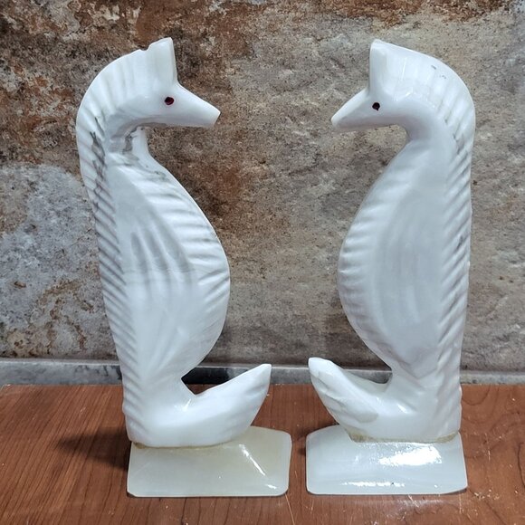 Vintage Pair Carved Stone Marble Seahorse Figurine Bookends Home Decor